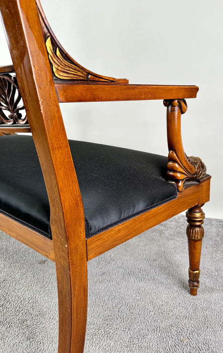 Italian Neoclassical Style Settee with Carved Wood and Black Upholstery