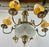 French Empire Style Brass & Etched Cut Glass Center Globe Chandelier - 6 Arms