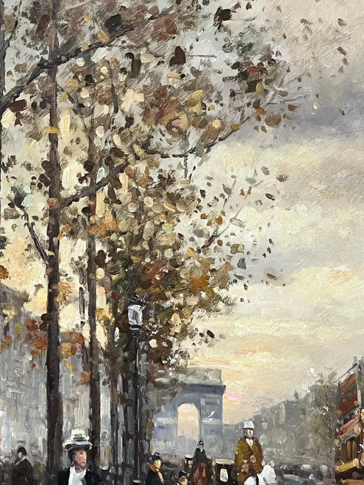 Impressionist Paris Street Scene Oil Painting, Signed, in Ornate Gilt Frame 1970's