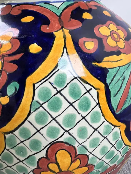 Mexican Talavera Multi-color Handmade Pottery Lidded Vase or Urn