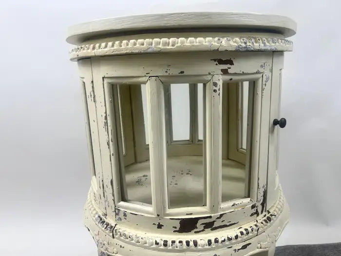 French Louis XV Provincial Style Distressed Off-white Serving Table w Tray