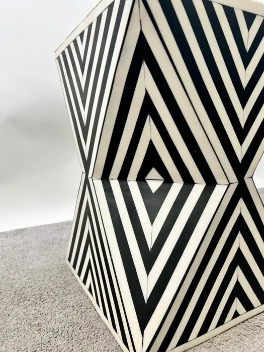Art Deco Style Black & White Resin Sculptural Side, End Table or Stool, a Pair