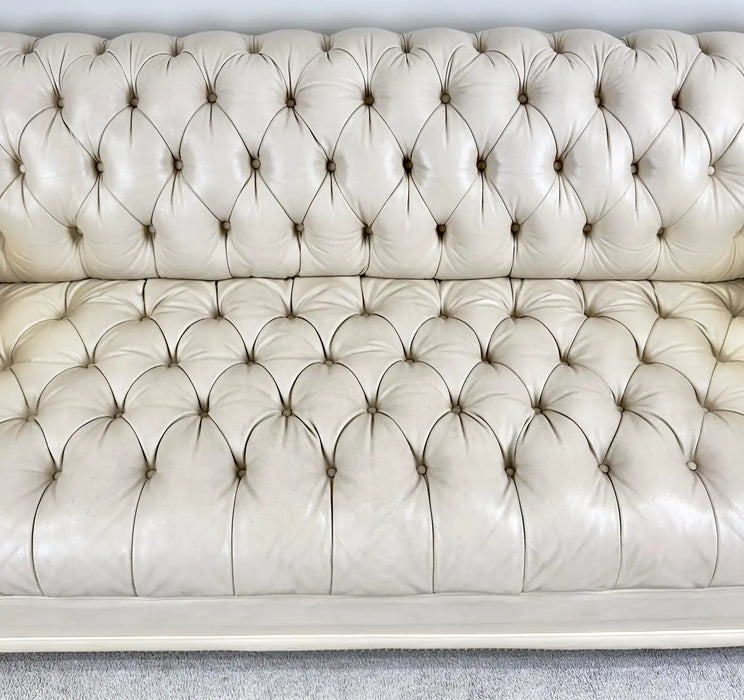 English Style Chesterfield Off-White Tufted Leather Sofa