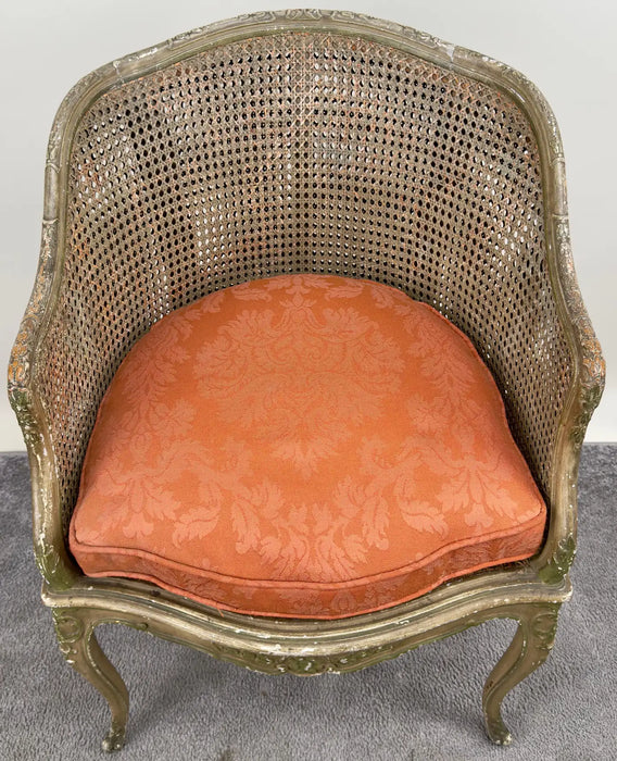 French Louis XV Style Cane Bergere Petite Salon Chair, a Pair Circa 1910's