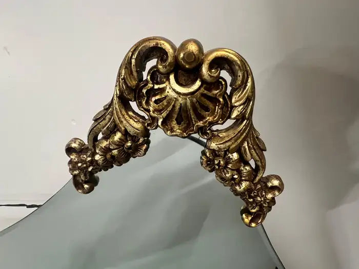 Mid-Century Italian Baroque Revival Wall Mirror with Gilded Rocaille Corners