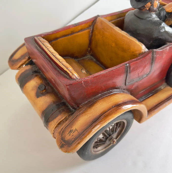 Antique 1913 Model Touring Car and Driver Wooden Hand Painted Sculpture