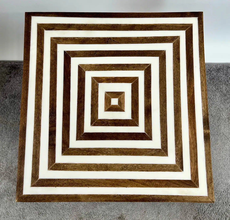 Art Deco Style Sculptural White & walnut Resin Side or End Table, a Pair