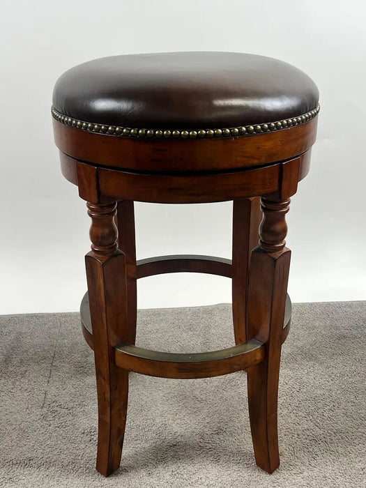 Vintage Traditional Style Frontgate Studded Leather Swivel Stool, a Set of 3