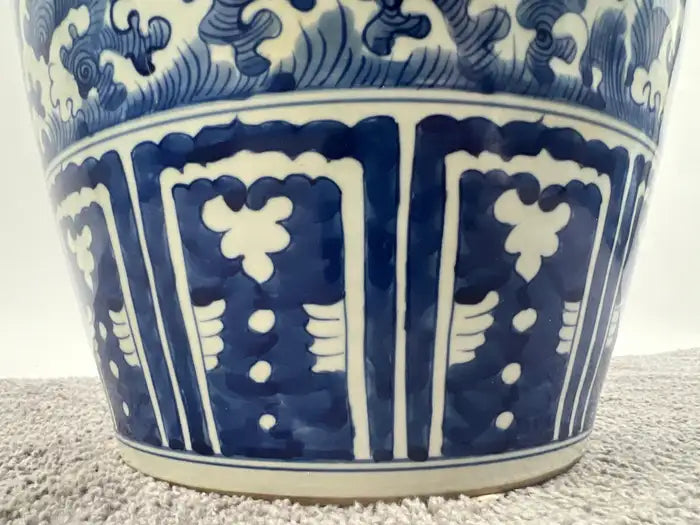 Imperial Chinese Qing Dynasty Style Blue & White Dragon Porcelain Vase