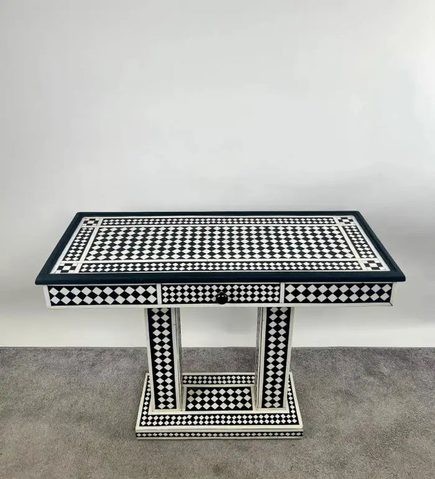 Art Deco Style Black & White Resin in Diamond design Mirror & Console, Set of 2