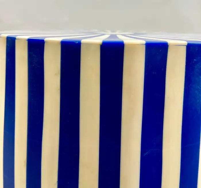 Art Deco Style Blue & White Resin Cylindrical Side, End Table or Stool