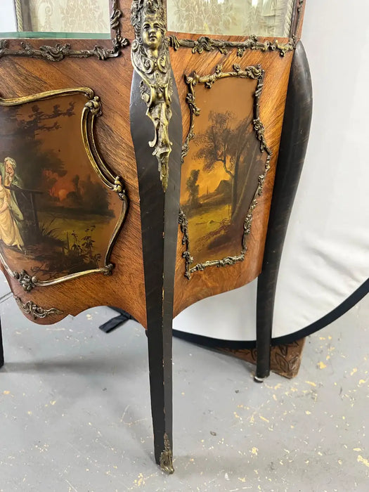 Antique 19th C. French Louis XV Vernis Martin Ormolu Serpentine Vitrine Cabinet