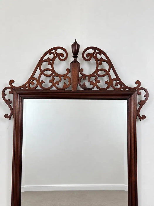 Baker Georgian Chippendale Carved Mahogany Wall Mantel Mirror Fretwork Crest