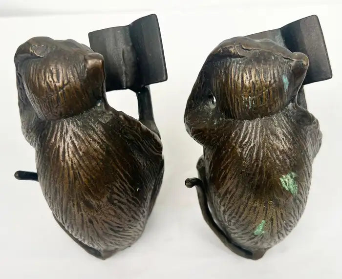 Vintage Brass Monkey Reading Book Figurine & Paperweight , a Pair