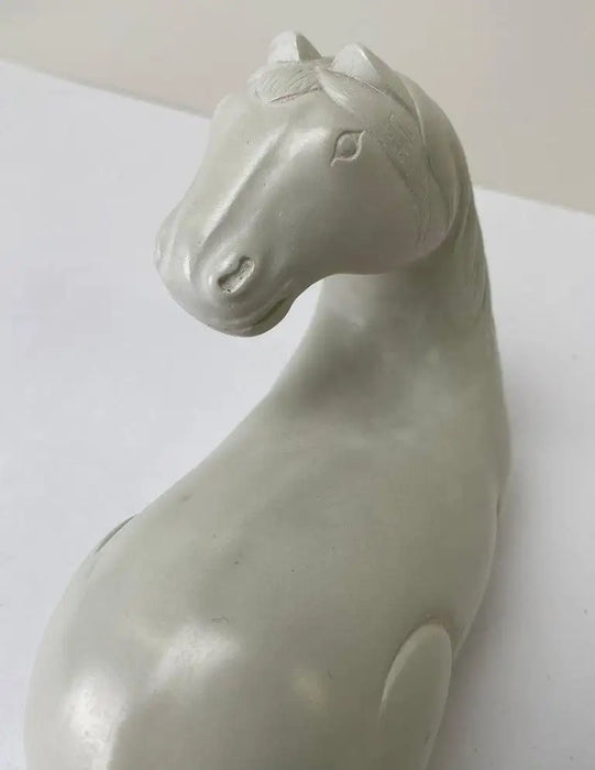 Equestrian White Horse Statue Clay Sculpture