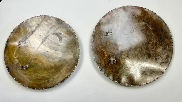 Brutalist Style Round bronze Studded Mirror, Compatible pair