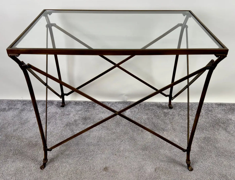 Neoclassical Empire Style Rectangular Bronze Side Serving Table with Glass Top