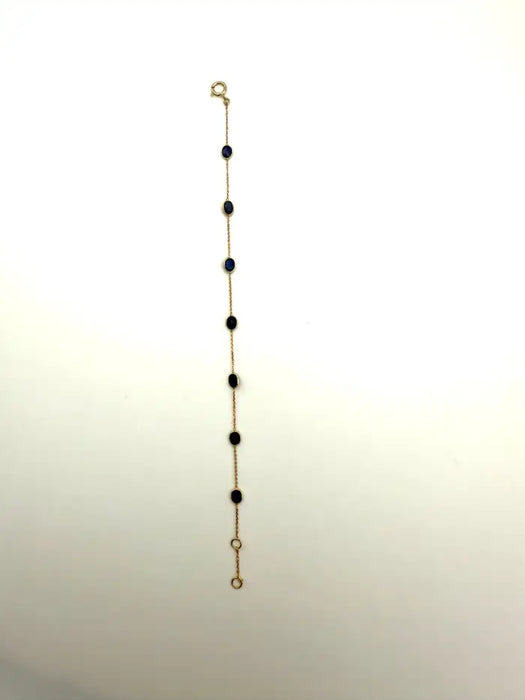 2.5 Ct Oval Cut Blue Sapphire Station Chain Stackable Bracelet 18K Yellow Gold