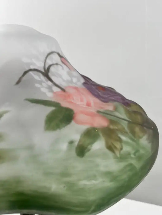 Pairpoint Puffy Style Hand-Painted Floral Table Lamp with Bronze-Finish Base