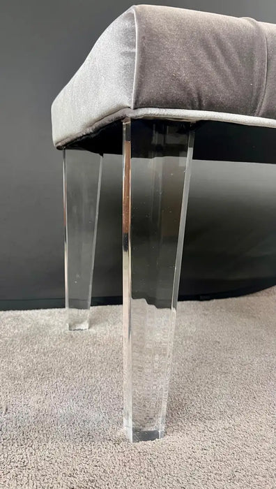 Mid Century Modern Style Grey Velvet Tufted Upholstery & Lucite Legs Bunch