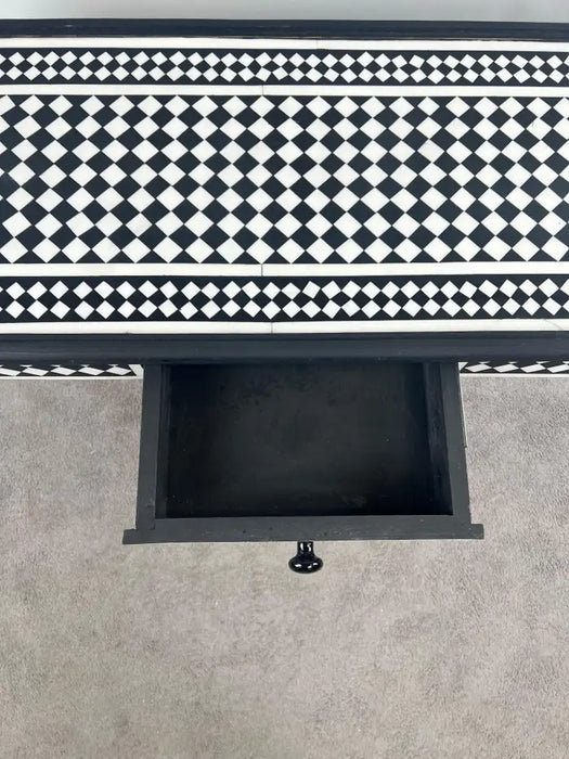 Art Deco Style Black & White Resin Console Table in Diamond Pattern