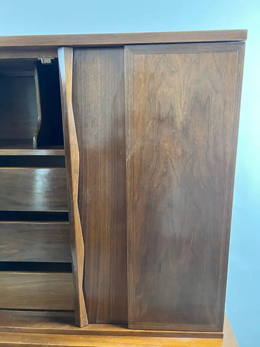 Mid-Century Modern American of Martinsville Walnut High Boy Dresser or Armoire
