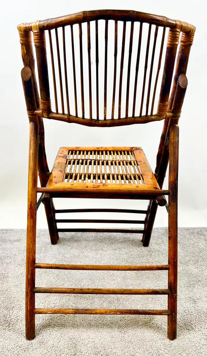 Mid Century Modern Organic Hand Crafted Bamboo Folding Chair, Set of 4