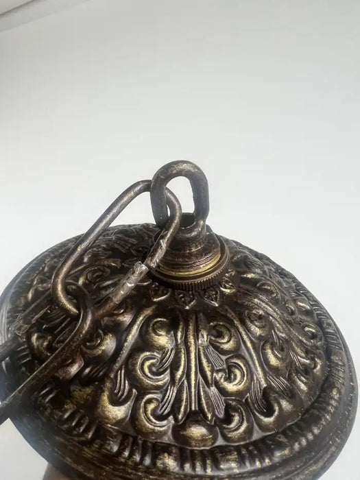 French Rococo Revival Bronzed Chandelier with Amber Glass Drops, 6 Arms