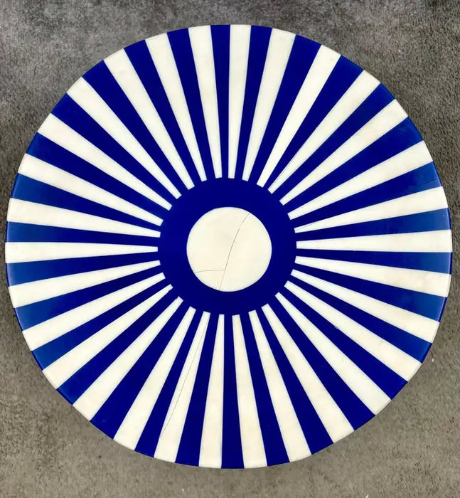 Art Deco Style Blue & White Resin Cylindrical Side, End Table or Stool