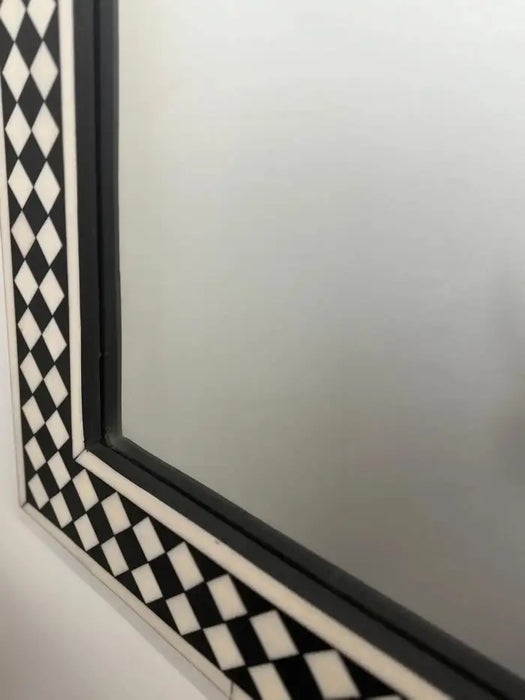 Art Deco Style Black & White Resin Diamond Design Wall or Console Mirror, a pair