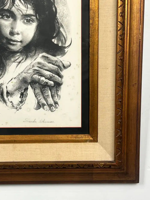 Sandu Liberman Rabbi with Young Girl Lithograph Signed, Numbered & Framed 1960's