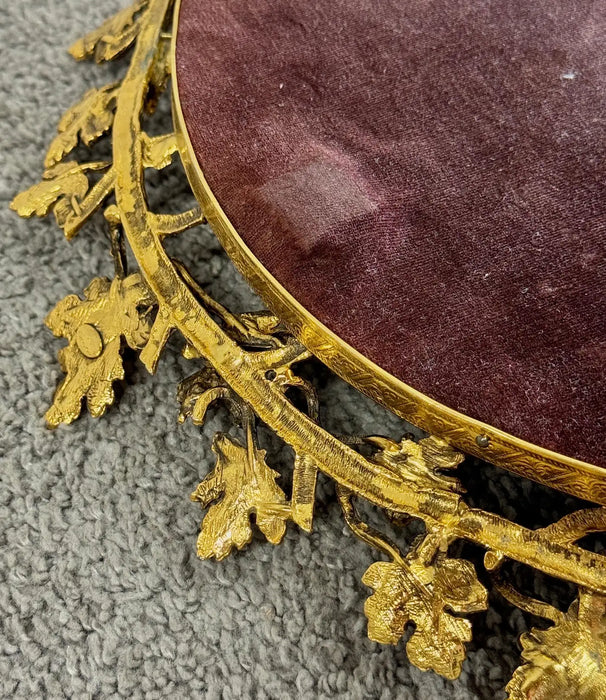 Art Nouveau Oval Brass Leaf Design Frame Wall or Vanity Mirror