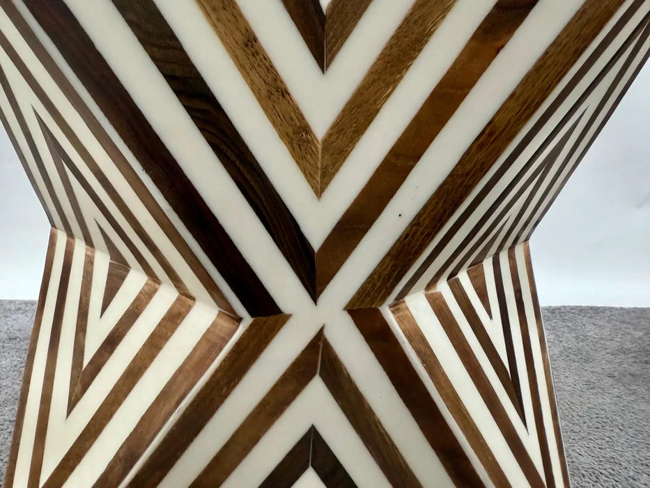 Art Deco Style Sculptural White & walnut Resin Side or End Table, a Pair