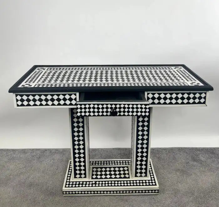 Art Deco Style Black & White Resin in Diamond design Mirror & Console, Set of 2