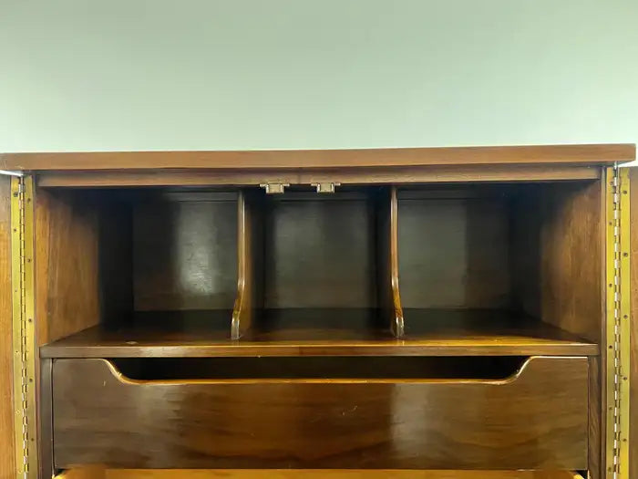 Mid-Century Modern American of Martinsville Walnut High Boy Dresser or Armoire