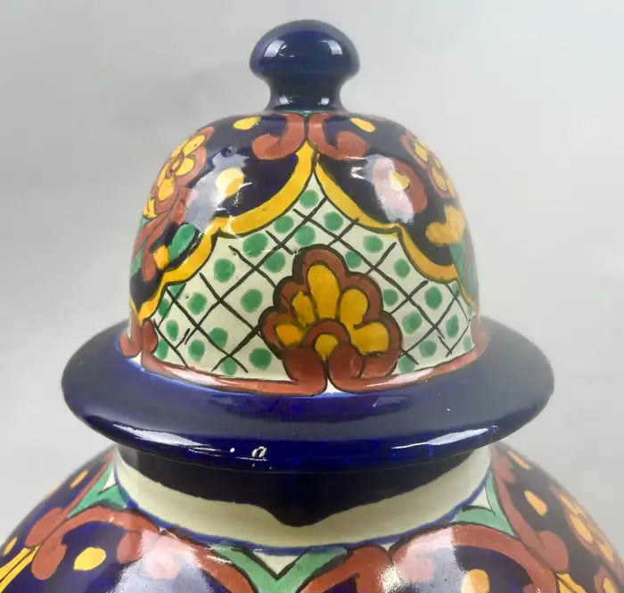 Mexican Talavera Multi-color Handmade Pottery Lidded Vase or Urn