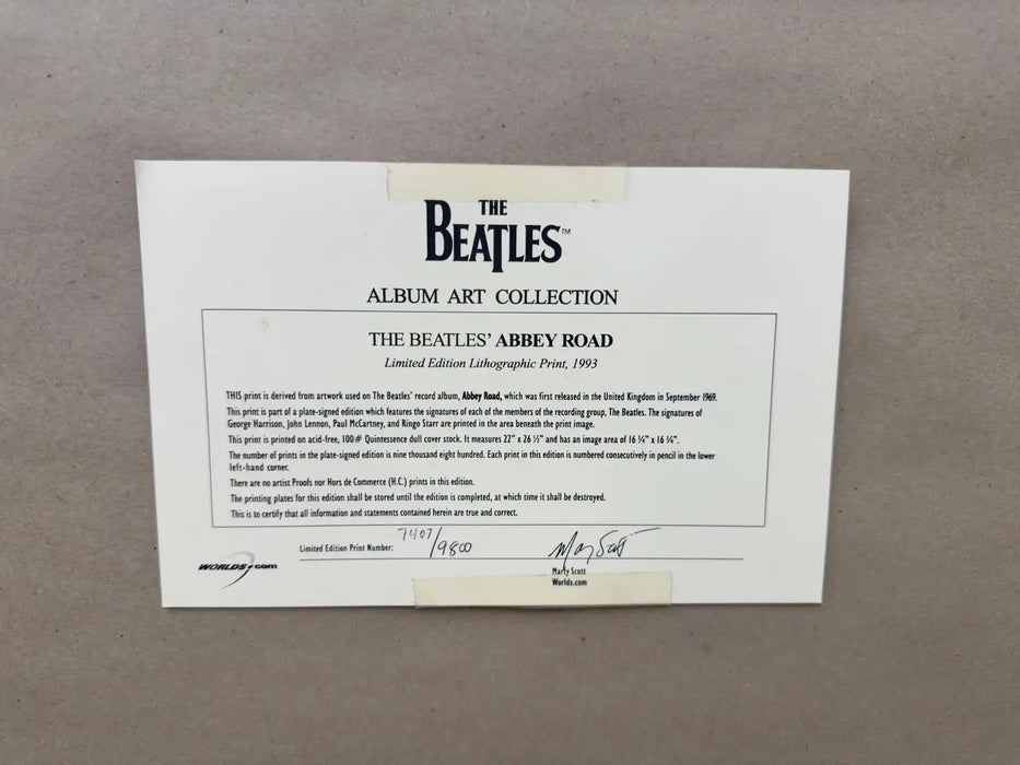 The Beatles "Abbey Road" Limited Edition Lithograph, Plate Signed