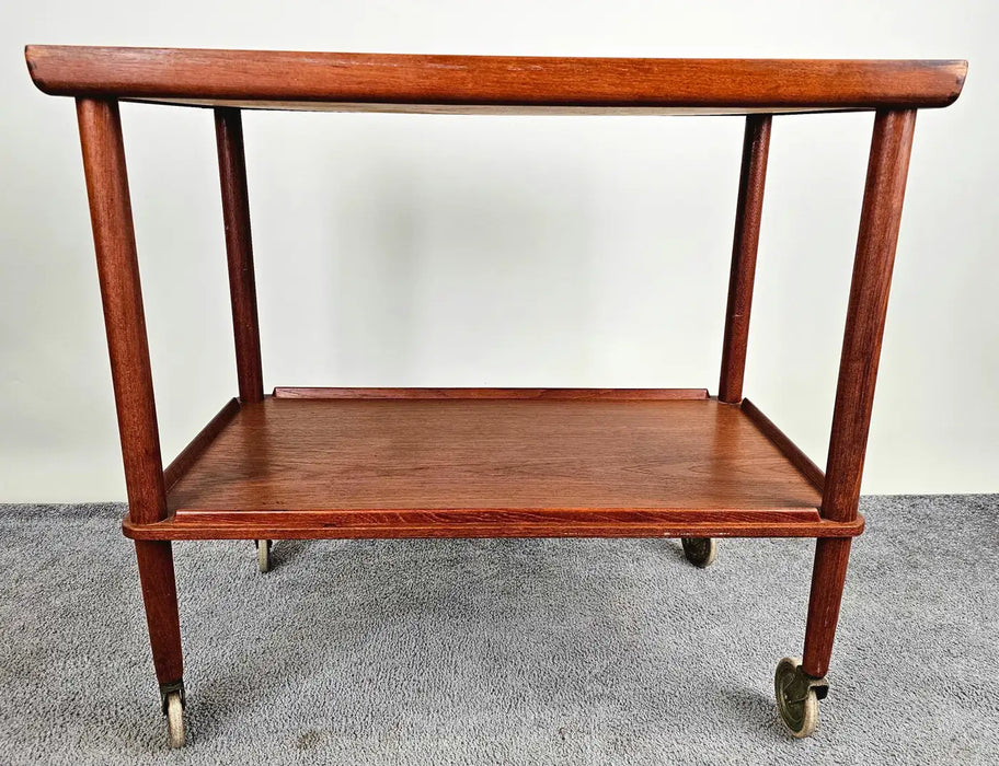 Mid-Century Modern Danish Teak Rolling Table Bar Cart After Poul Hundevad