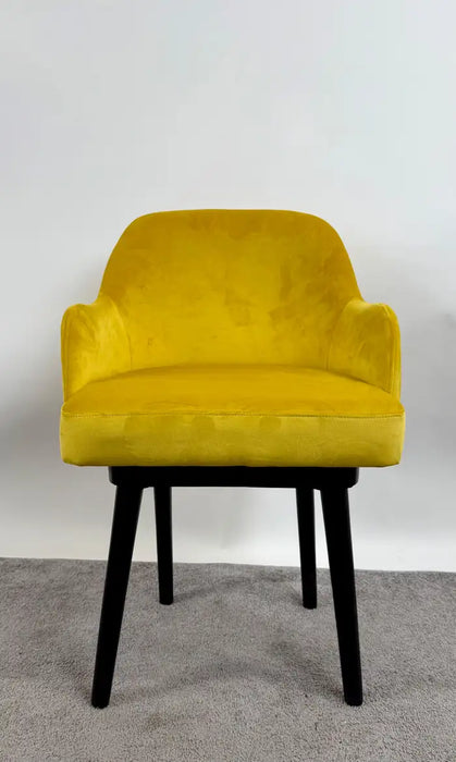 Mid Century Modern Style Yellow Velvet & Ebony Dining or Side Chair, Set of 4