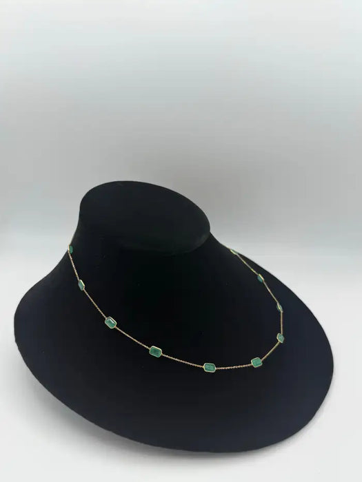 5.95 Carat Octagon Emerald Station Chain Necklace in 18k Solid Yellow Gold