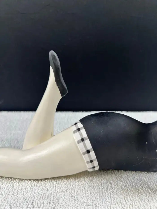 French Style Bathing Beauty Resin Figurine in Black & White Gingham Swimsuit