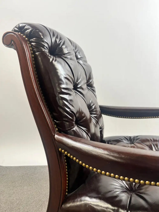 Chesterfield English Style Tufted Leather Library Chair & Ottoman by Hickory
