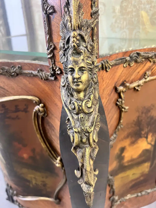 Antique 19th C. French Louis XV Vernis Martin Ormolu Serpentine Vitrine Cabinet
