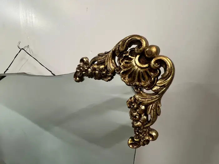 Mid-Century Italian Baroque Revival Wall Mirror with Gilded Rocaille Corners