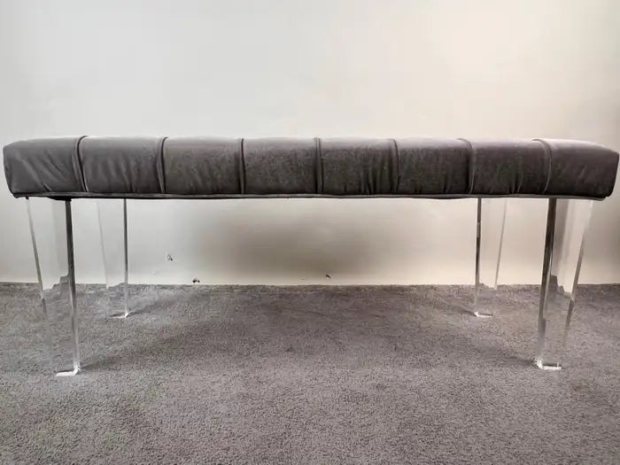 Mid Century Modern Style Grey Velvet Tufted Upholstery & Lucite Legs Bunch