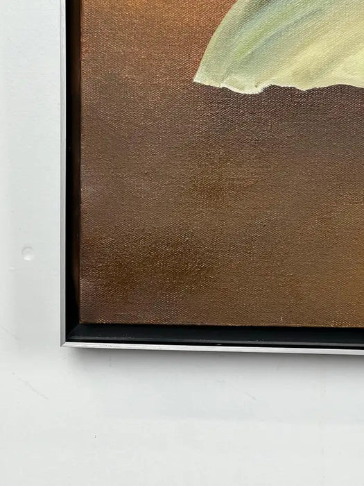 Modern Floral Still Life with White Bloom Oil on Canvas Signed by artist 1990's