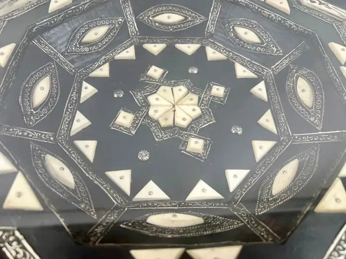 Moroccan Black & White Bone with Filigree Inlay Octagonal End Table, a Pair