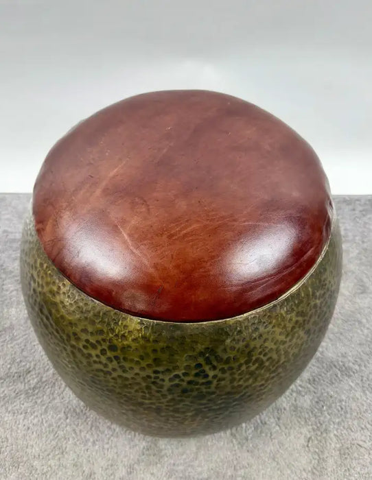 Mid-Century Modern Style Bronze Ottoman or Stool with Leather Top, a Pair
