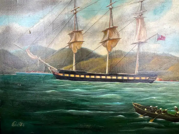 Paul R. Hee Maritime Scene Oil Painting on Canvas Signed and Framed 1950's