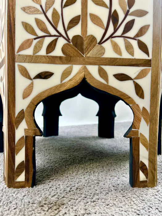 Moroccan Boho-Chic Handmade Walnut & Resin Inlay Hexagonal Side or End Table